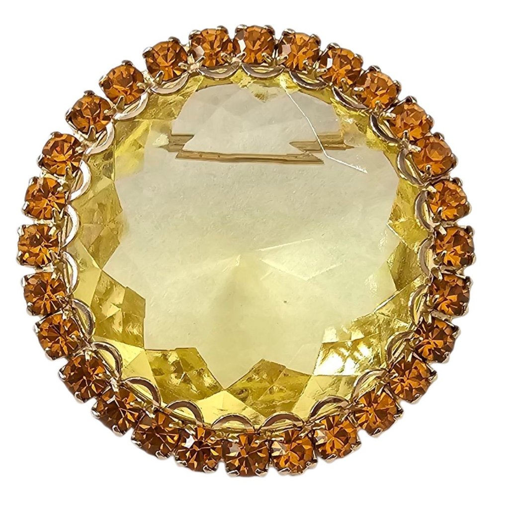 Round Vintage Faceted Yellow Chunky Rhinestone Brooch 85$